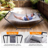 Outdoor Hammock Bed with Stand, Cozy Outdoor Hammock with Pillow & Storage Pocket for Patio, 88465544