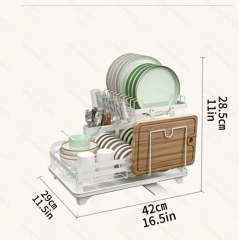 ZUN 2-Tier Dish Drying Rack, Kitchen Dish Rack, Space-Saving and Durable, with Drainer Board and 83895441