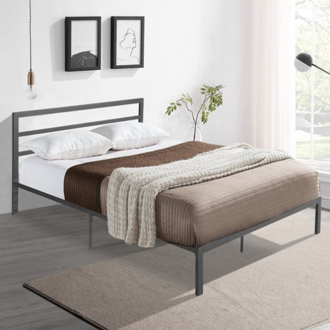 ZUN Queen Size Metal Bed Frame with Headboard Charcoal Grey W31181462