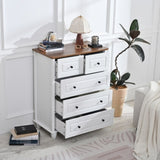 White Dresser with 5 Drawers, Tall Chest of Drawers, 5 Drawer Dresser with Deep Space, Wood Storage W1157P307950