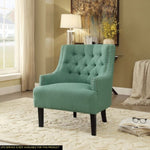 ZUN Modern Traditional Accent Chair Button Tufted Teal Textured Fabric Upholstery Solid Wood 1pc Living B011P182655