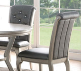 Luxury Antique Silver Wooden Set of 2 Dining Side Chairs Grey Faux Leather / PU Tufted Upholstered B01149587