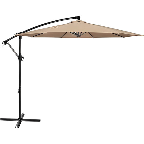 ZUN 10 ft. Steel Cantilever Offset Outdoor Patio Umbrella with Crank Lift - Beige W2181P181959