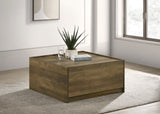 ZUN Travon 31.5"W Oak Finish Square Coffee Table with 2 Drawers B061P236762