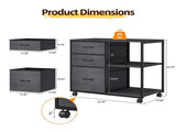 Wood Filing Cabinet with Casters, Black Fluted, Iron Clad Wood, Melamine Faced, 3 Tall Drawers with 47040911