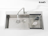 Stainless Steel Kitchen Sink, 30x22 Single Bowl, Overmount Handmade Sink in Brushed, with Cutting 53384040