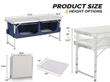 4FT Portable Folding Camping Table with Storage, Aluminum Outdoor Cooking Station with 2 Adjustable 53450673