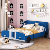 Full Size Car-Shaped Platform Bed with Wheels,Blue WF311753AAC