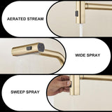 ZUN Brushed Gold Kitchen waterfall faucet with down sprayer, single handle kitchen sink faucet with W1217P146514