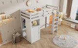 ZUN Twin Loft Bed with Wardrobe, Storage Shelves and Ladder, White 54751819