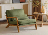 Mid-Century Oak Accent Chair - Green Upholstered Single Lounge Chair with Sturdy Wood Frame, Indoor 06333569