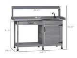 Gray Outdoor Potting Bench with Sink and Faucet ,Hooks,Storage Cabinet 09082048