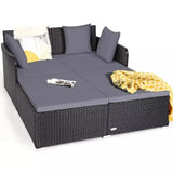 Gray Outdoor Rattan Daybed with Upholstered Cushions 69162762