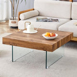 Natural Style Square MDF Coffee Table - 31.5"x31.5" with Tempered Glass Legs.Density Board GL-W1151P232702