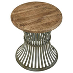 ZUN Natural and Blue Distressed Round Accent Table B062P153897