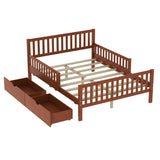 Full Size Wood Platform Bed with Guardrails on Both Sides and Two Storage Drawers, Walnut N733P172700D