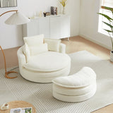 52'Swivel Accent Barrel Modern Beige Sofa Lounge Club Big Round Chair with Storage Ottoman chenille W834P150047
