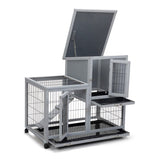 Detachable Rabbit Hutch with Removable Tray and Rolling Casters, GrayWhite W2181P190614