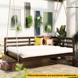 TOPMAX Acacia Wood Porch Swing Bed for Outdoor with Hemp Ropes - Full Size Patio Hanging Bed, 350lbs N717P265860D