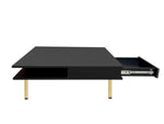 ZUN ON-TREND Exquisite High Gloss Coffee Table with 4 Golden Legs and 2 Small Drawers, 2-Tier Square WF315490AAB