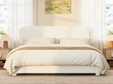 Boucle Queen Bed Frame with Adjustable Height Modern Platform Bed with Curved Cloud N733P439495K