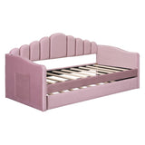 Twin size Upholstered Daybed with Trundle ,Velvet Sofabed with USB Charging Ports,No Box-spring 50376681