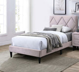 Full Size Bed w Adjustable Headboard 1pc Bedframe, Light Pink Velvet Upholstered Youth Bedroom B011P190165