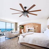 ZUN Modern 66 Inch Ceiling Fan With 6 Speed Wind 8 Blades Remote Control Reversible DC Motor With Light W934P189487