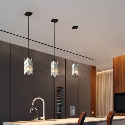 ZUN Modern Crystal Pendant Light - 3 Pack, Adjustable Hanging Ceiling Lamp with Crystal Prism Design for W1340P208474