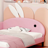Twin size Upholstered Rabbit-Shape Daybed, Sofabed with Rabbit Ear Headboard, Pink N733P208516H