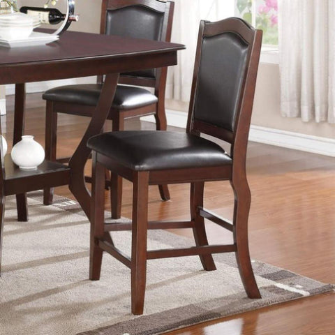 ZUN Dark Brown Wood Finish Set of 2 Counter Height Chairs Faux Leather Upholstery Seat Back Kitchen HS00F1346-ID-AHD