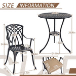 ZUN 3 Piece Bistro Table Set Cast Aluminum Outdoor Patio Furniture with Umbrella Hole and Grey Cushions W2505P151716