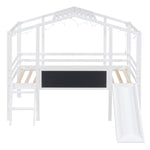 ZUN Twin Size Loft Bed with Ladder and Slide, House Bed with Blackboard and Light Strip on the Roof, WF307450AAK