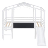 ZUN Twin Size Loft Bed with Ladder and Slide, House Bed with Blackboard and Light Strip on the Roof, WF307450AAK