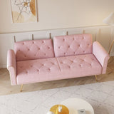 A 69.7-inch-long sofa bed covered in pink velvet fabric, featuring nail head trimndccompanied by W3356P298450