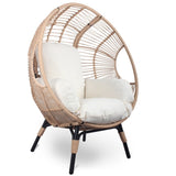 ZUN Patio PE Wicker Egg Chair Model 2 with Natural Color Rattan Beige Cushion 86541449