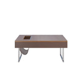 35.43" Square Walnut Coffee Table with Thickened Tabletop, Saddle Leather-Wrapped Edge and Polished W5909P583165