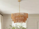 Handwoven Paper Rattan Boho Chandelier with 7-Light E26 Base, 60cm Adjustable Height Wave Pendant W1367P461037
