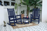 All Weather Rocking Chair Set with Side Table, 3-Piece Rocking Chair Set with Wood-Texture, Navy W2103P278564