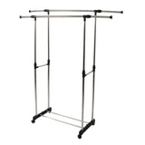 ZUN Dual-bar Vertically & Horizontally-stretching Stand Clothes Rack with Shoe Shelf Silver 76841905