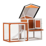 ZUN 2-Story Wooden Rabbit Hutch Bunny Cage, Chicken Coop, Pet House for Small Animals, Orange + White W2181P151907