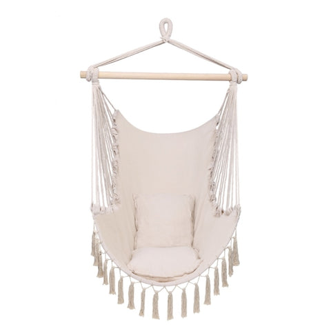 ZUN Pillow Tassel Hanging Chair Beige 50499473