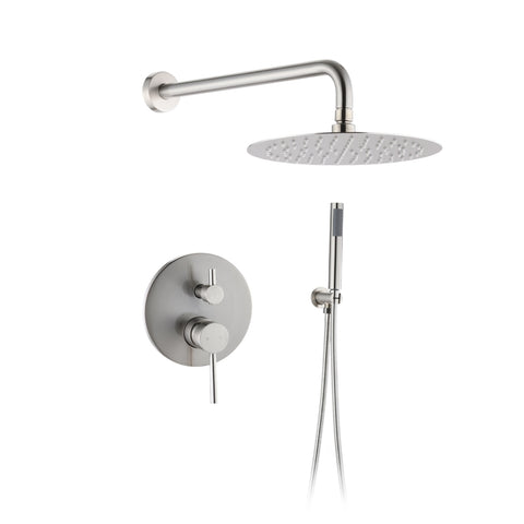 ZUN Wall Mounted Round Shower Combo Set with 10" Rain Shower head and Handheld Shower Head Set with W121957635