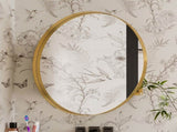 31.5 Inch Surface Mount Round Metal Framed Medicine Cabinet with Mirror and Adjustable Shelves Black W1435P194675