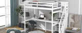 ZUN Twin Size Loft Bed with Storage Staircase and Built-in Desk, White 91750242