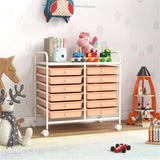 12-Drawer Rolling Storage Cart - 2-Row 10-Storey, Multicolor Drawers, 4 Wheels , White 02949175