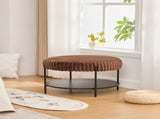 30.9"Wide Upholstered Round Ottoman Coffee Table Foot Rest with Black Metal Legs, Footstool with 28400510