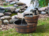 Wood 2-Tier Freestanding Water Fountain Barrel Waterfall with Electric Pump for Outdoor Decor 71020088