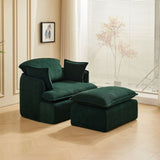 Convertible Compressed Sofa Chair with Ottoman, Modern Corduroy Fabric Armchair for Small Spaces, W1036P251813