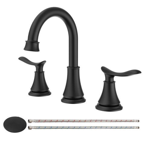 ZUN 2-Handle 8 inch Widespread Bathroom Sink Faucet Matte Black Lavatory Faucet 3 Hole 360&deg; Swivel Spout 99411719